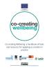 Co-creating wellbeing title in a green circle, above logos for the institutions involved in the project.